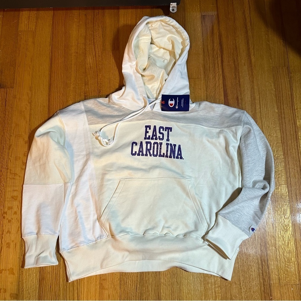 Champion White and Oatmeal East Carolina Hoodie Size L (a5